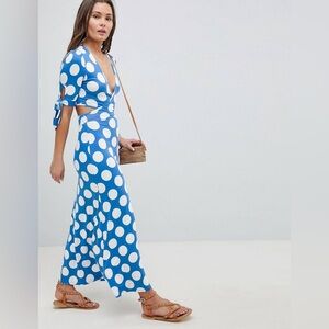 ASOS DESIGN Wrap Front Tea Dress With Bow Sleeve In Polka Dot Size 10